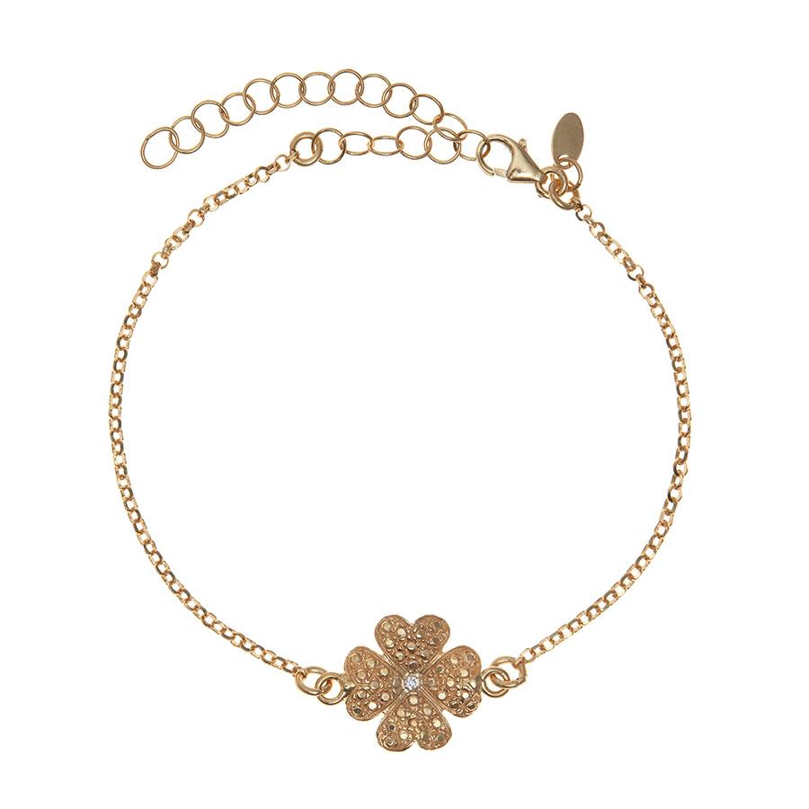 Clover Solid Gold & Diamond Bracelet, 9kt Gold