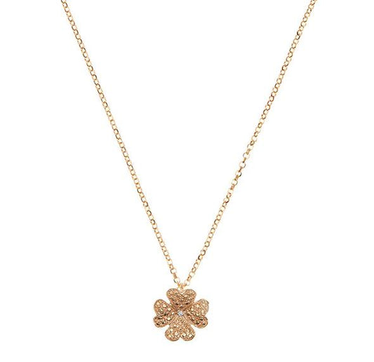 Clover Solid Gold & Diamond Necklace, 9kt Gold