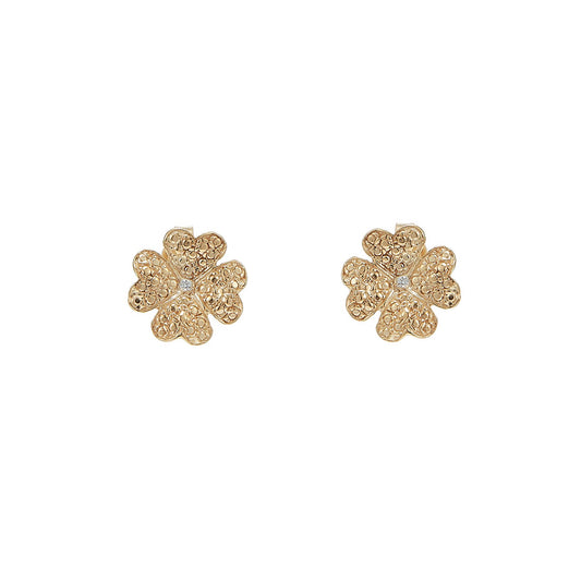 Clover Solid Gold & Diamond Stud Earrings